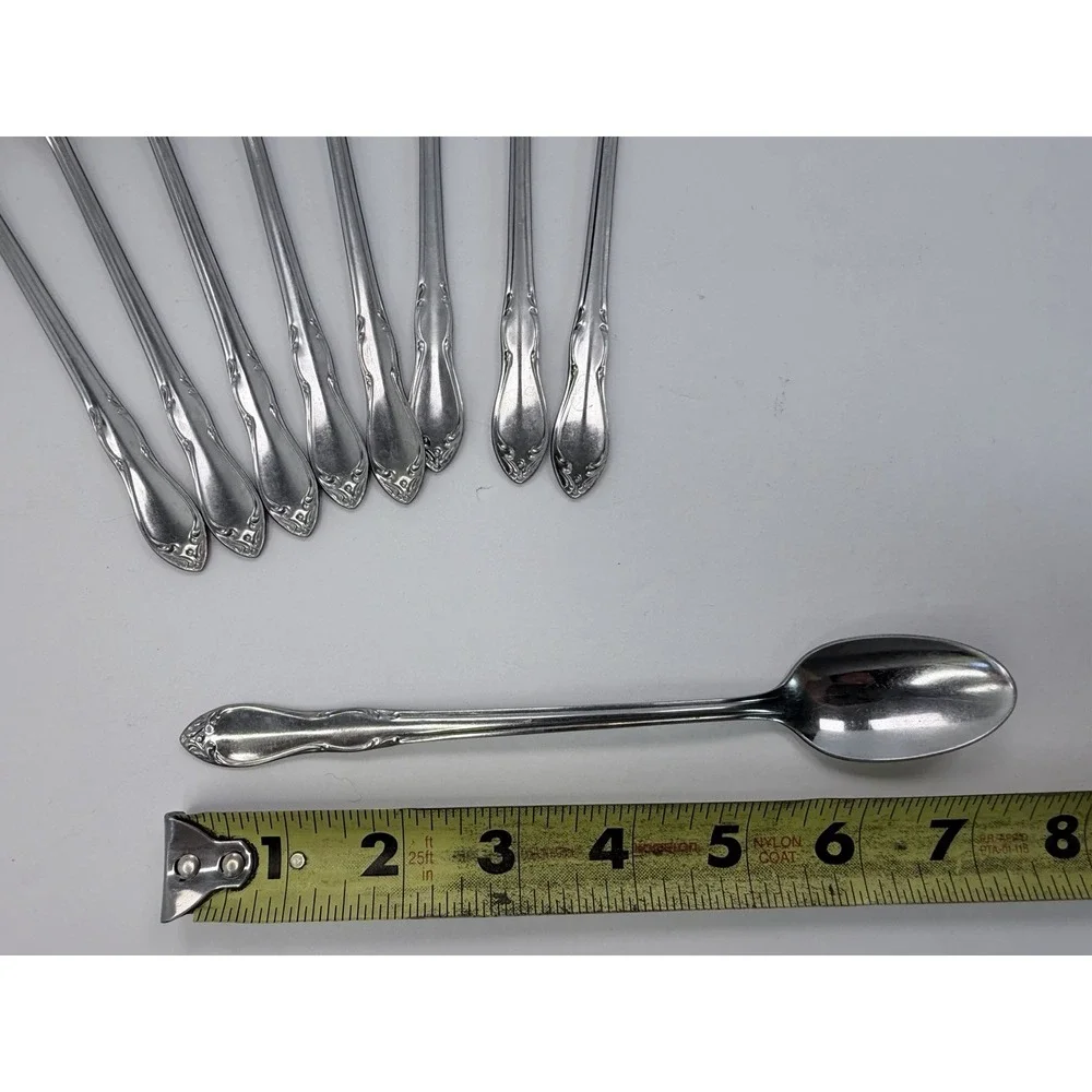 Stainless Oneida Roger's Strathmore Lot Of 9 Iced Tea‎ Spoons